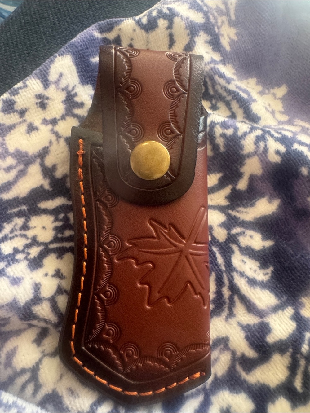 Premium Brown Leather Knife Sheath with Embossed Leaf Detail